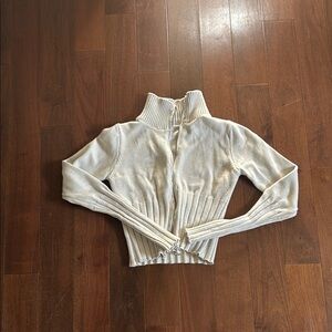 Cream Ribbed Zip-Up Sweater